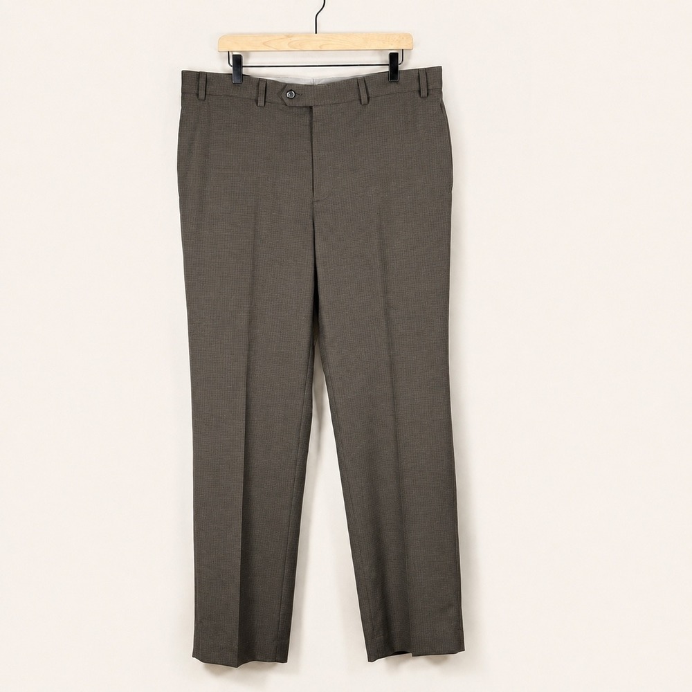 Ralph Lauren Dress Pants Men 36x32 Brown Micro Check Straight Leg Flat Front